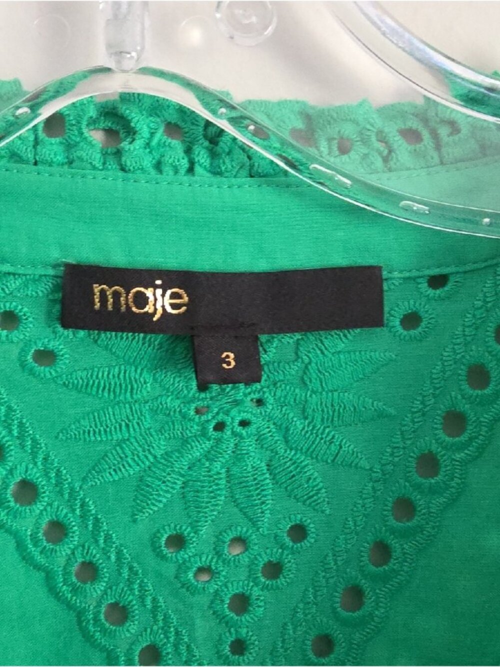 *SOLD* MAJE | Ciggy Eyelet Embroidery Cotton Blouse in green sz L - Picture 6 of 7